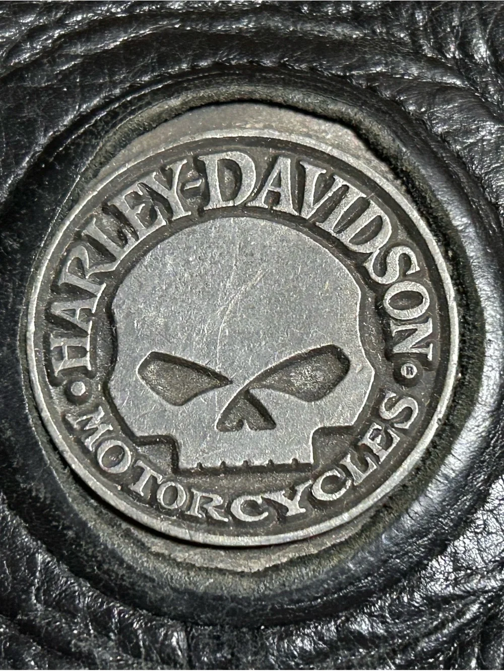 💟Harley Davidson Willie G Skull Black Leather Biker Wallet Trifold Chain Style